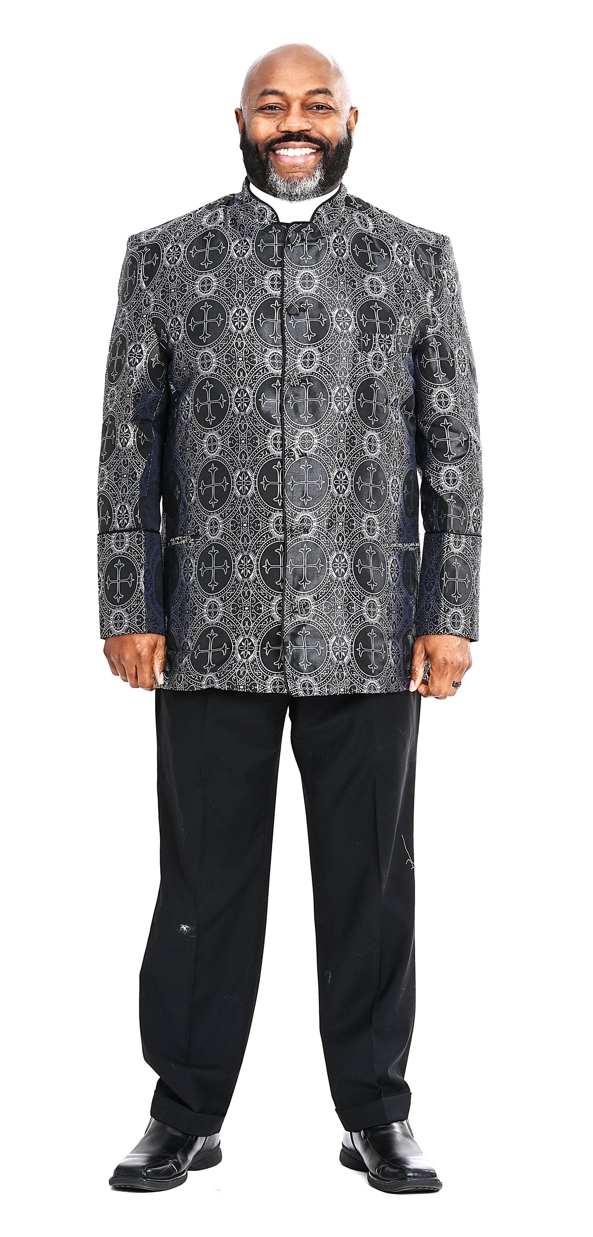Joseph Brocade Clergy Jacket in Platinum Gray &amp; Black