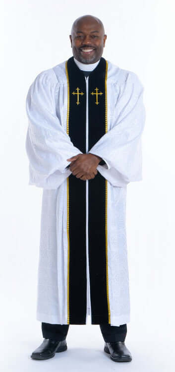 Men's JT Wesley Pulpit Robe in White & Black | Divinity Clergy Wear