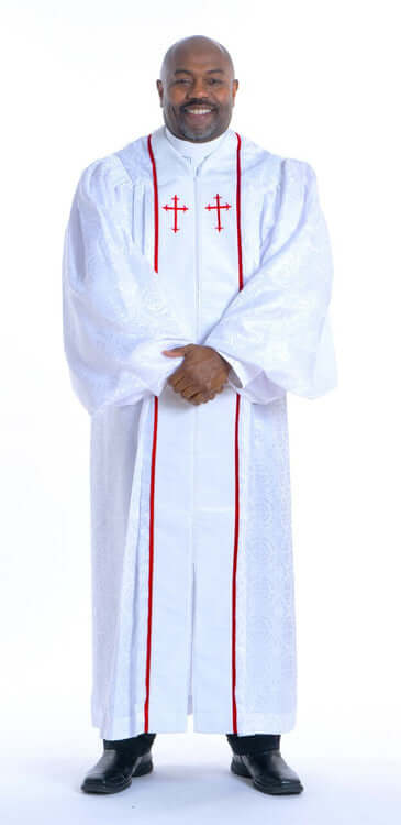 Men's JT Wesley Pulpit Robe in White & Red | Divinity Clergy Wear