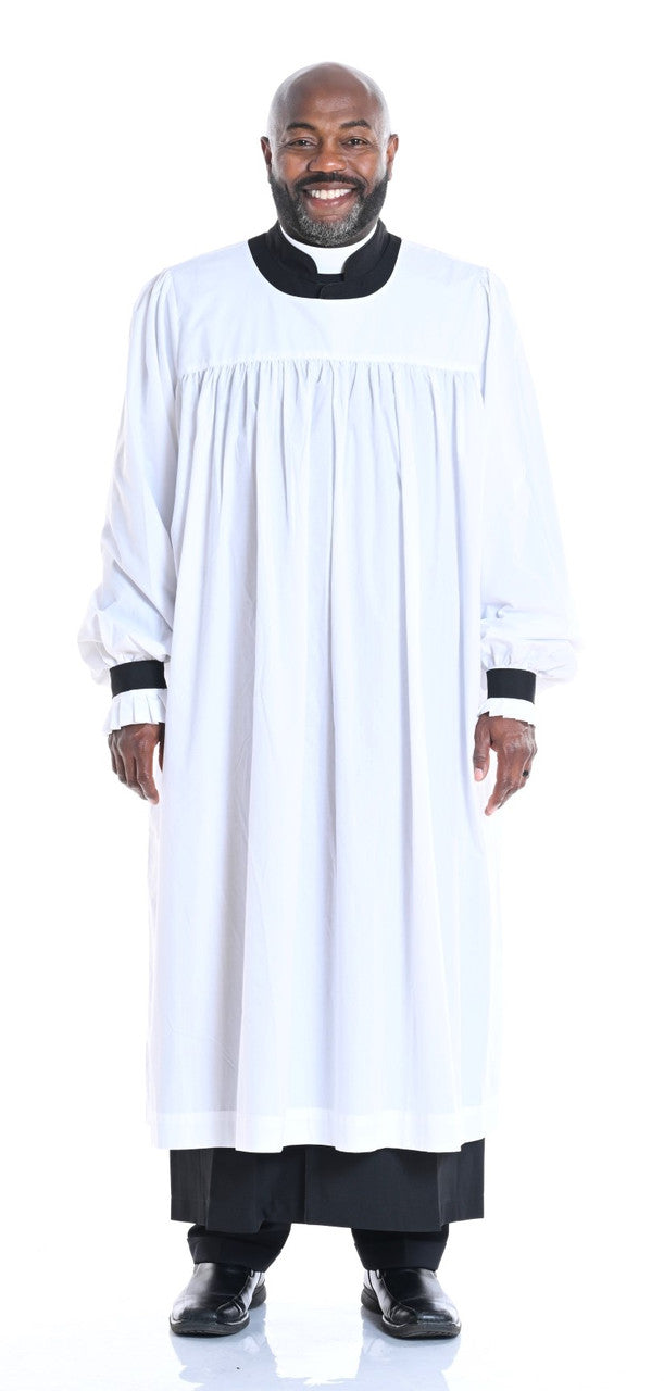 Traditional Rochet in White with Black Sleeve Cuffs