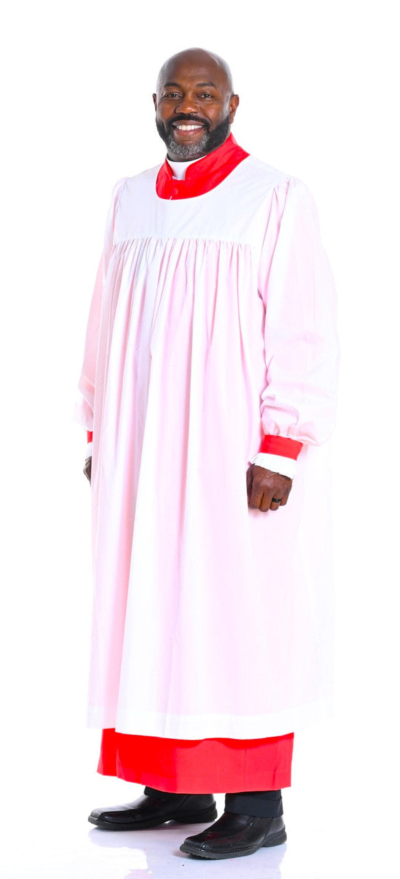 Traditional Rochet in White with Red Sleeve Cuffs