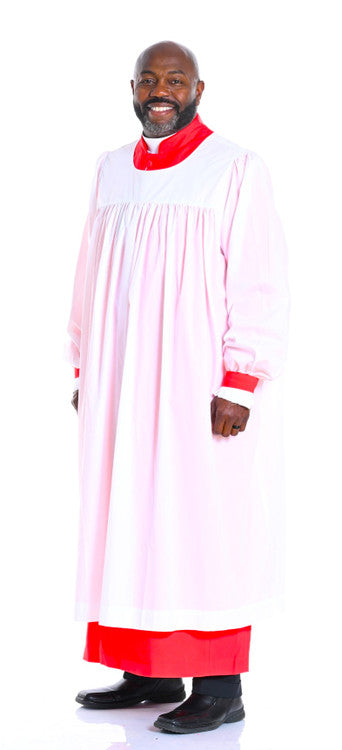 Traditional Rochet in White with Red Sleeve Cuffs