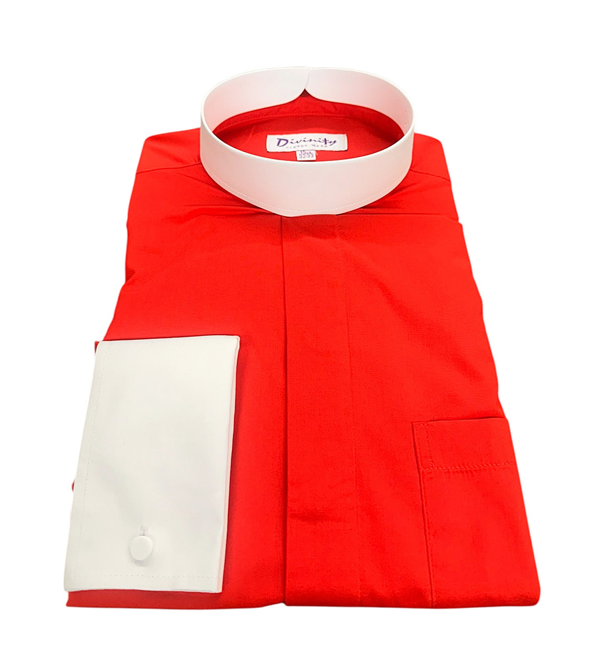 Two-Tone Banded Collar Clergy Shirt In Red &amp; White