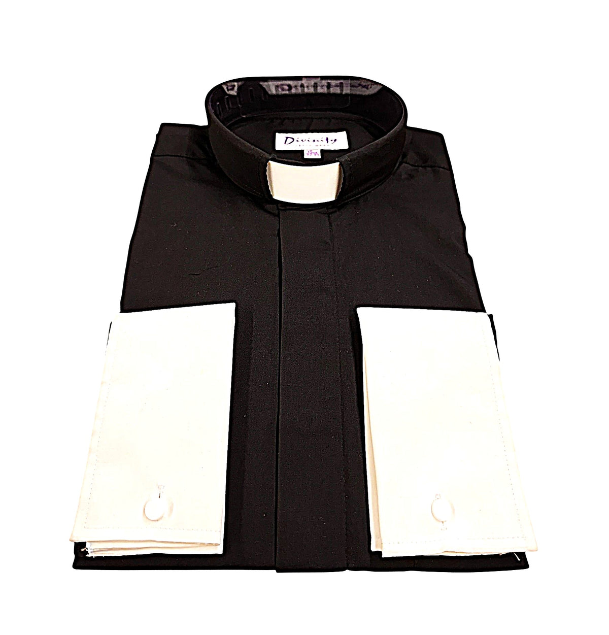 Men&#39;s Tab Collar Two-Tone French Cuff Clergy Shirt In Black &amp; White
