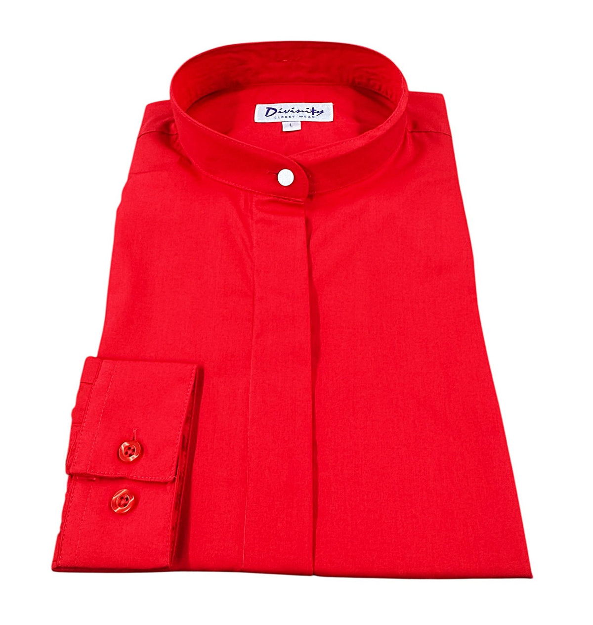 Ladies Banded Collar Clergy Shirt in Red - Shirt Only