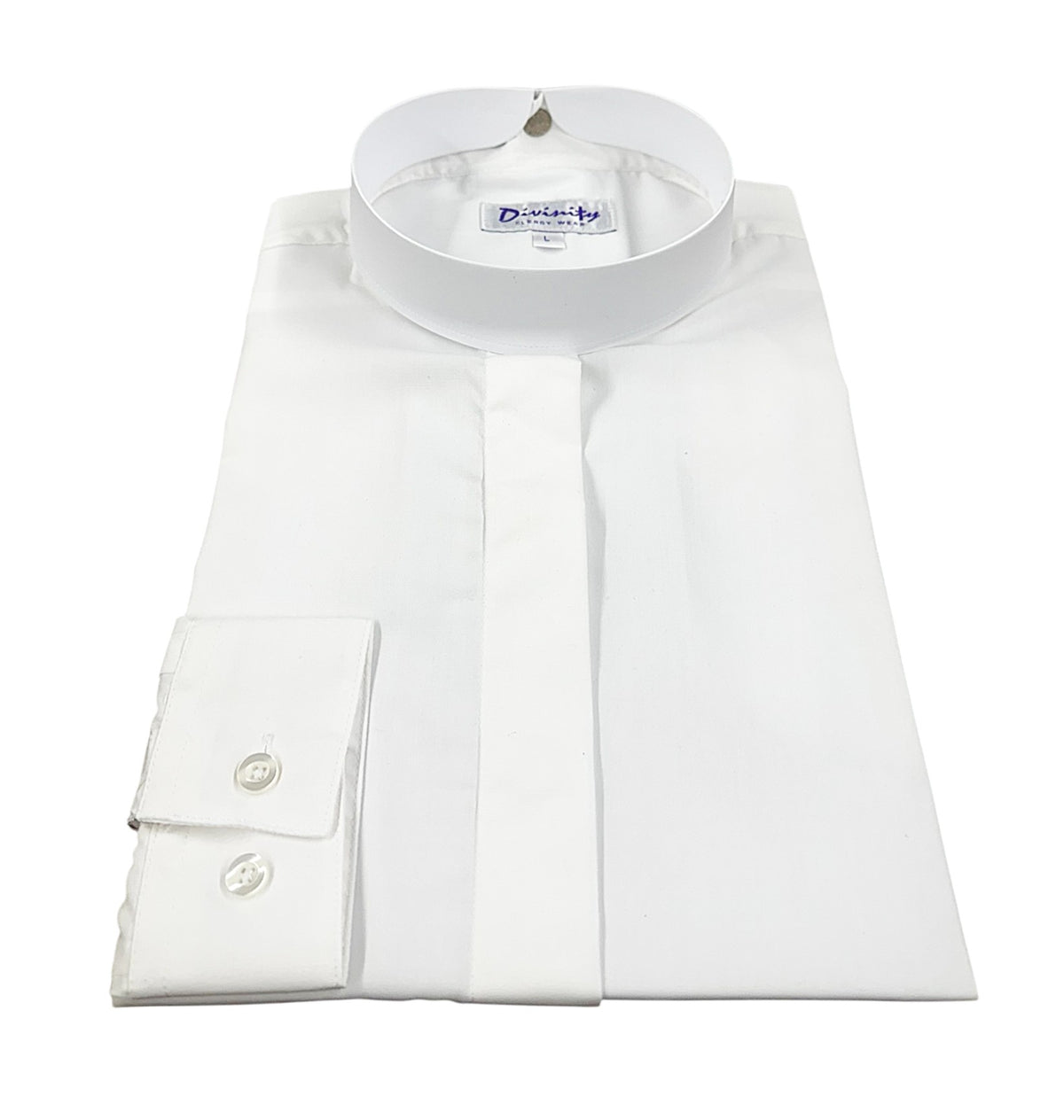Ladies Banded Collar Clergy Shirt in White - Collar Included