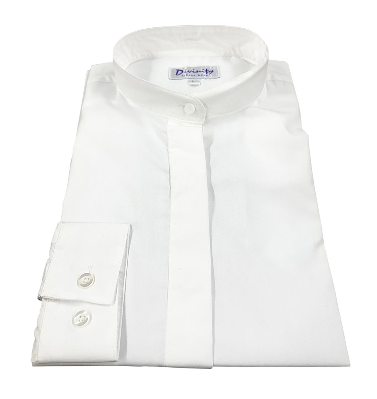 Ladies Banded Collar Clergy Shirt in White - Shirt Only