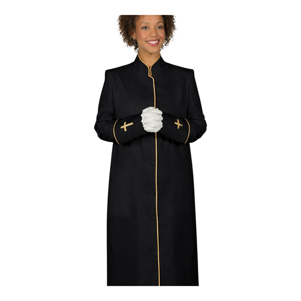 Preacher Clergy Robe for Ladies in Black & Gold | Divinity Clergy Wear