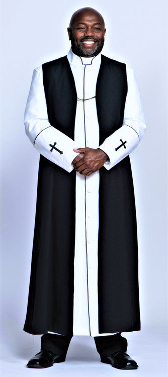 Men&#39;s Preacher Clergy Robe &amp; Chimere Set in White &amp; Black