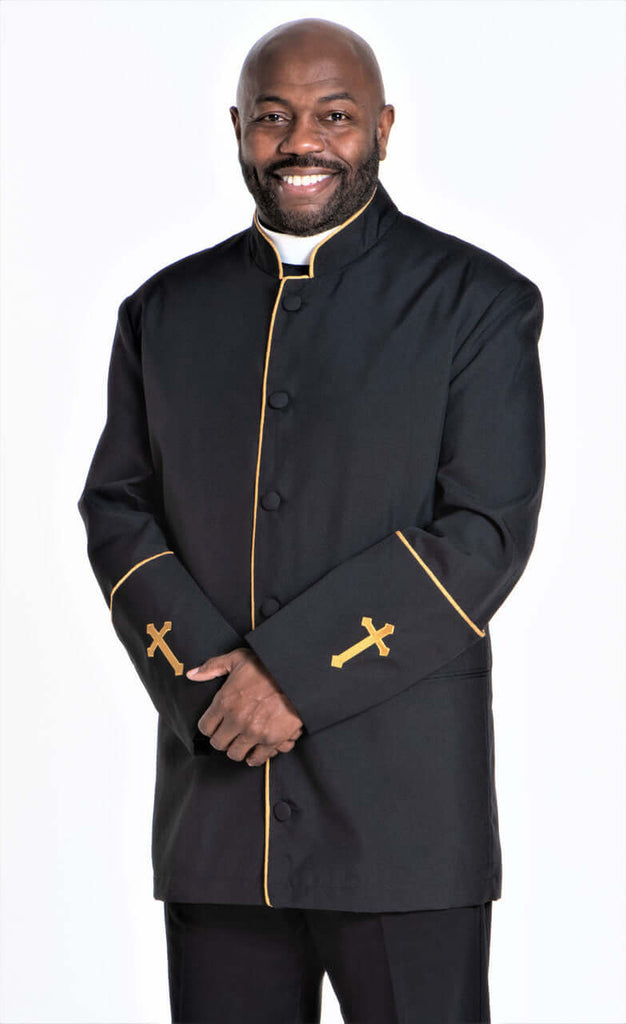 Men's Preacher Clergy Jacket in Black Gold Divinity Clergy Wear