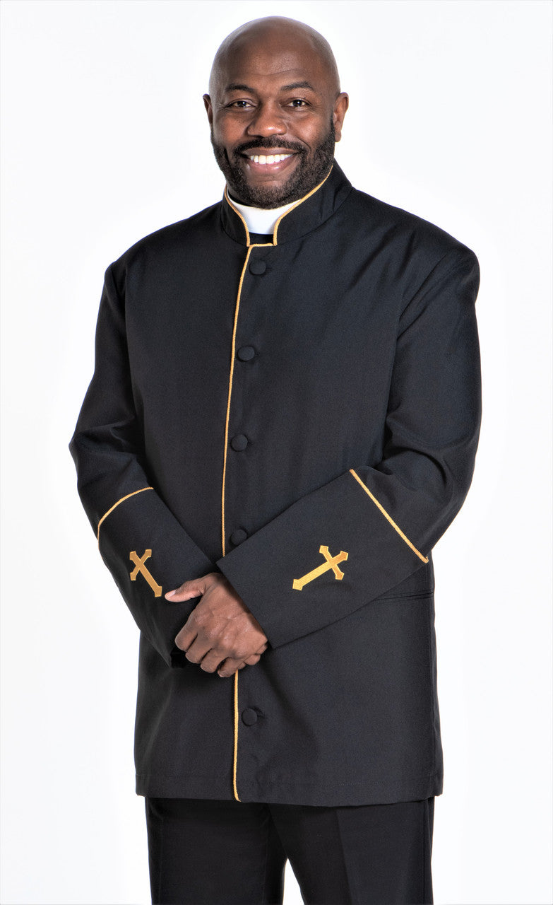 Men&#39;s Preacher Clergy Jacket in Black &amp; Gold