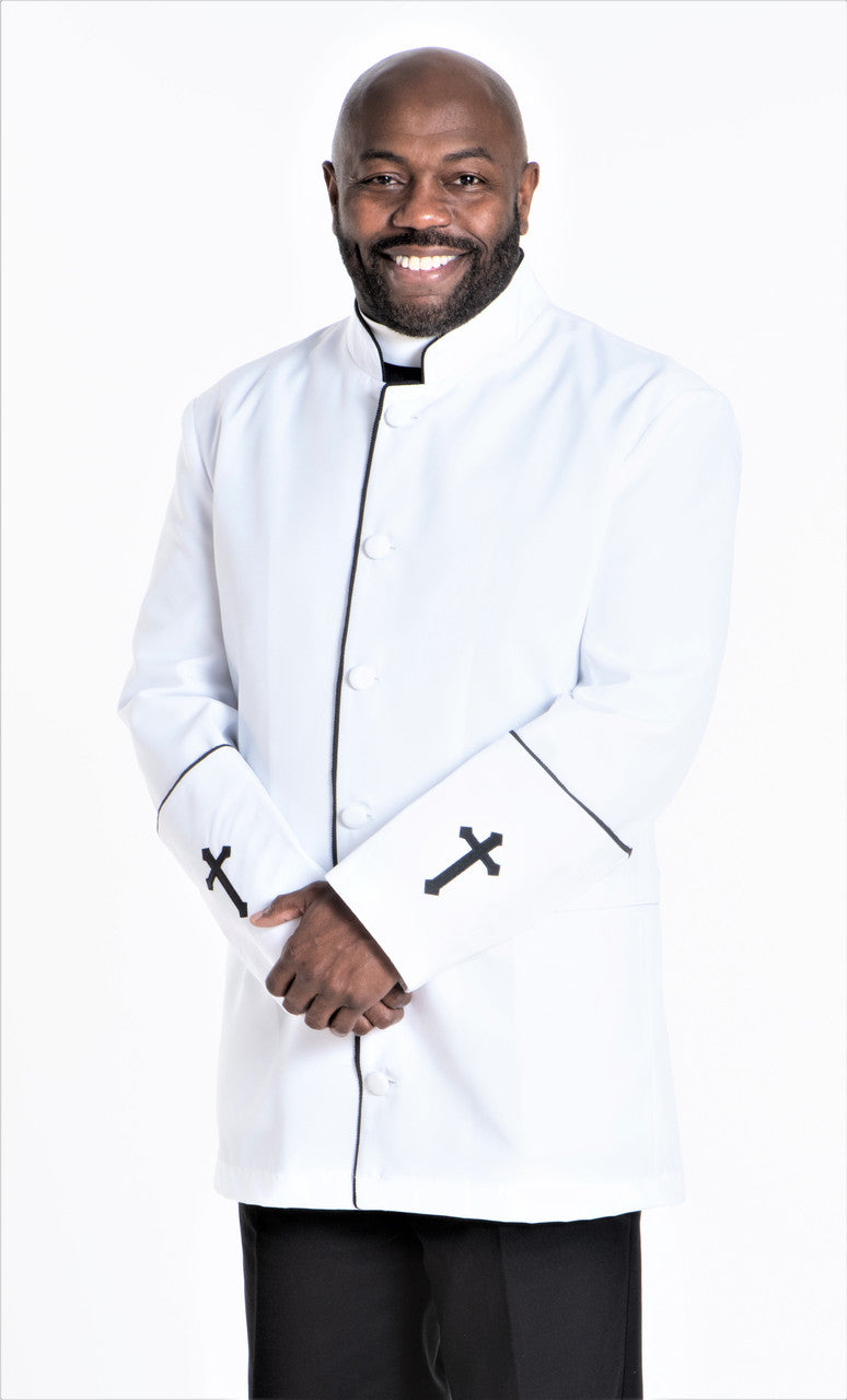 Men&#39;s Preacher Clergy Jacket in White &amp; Black