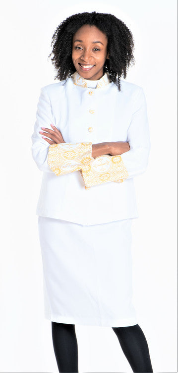 Sarah 2-Piece Jacket &amp; Skirt Set For Ladies In White &amp; Gold