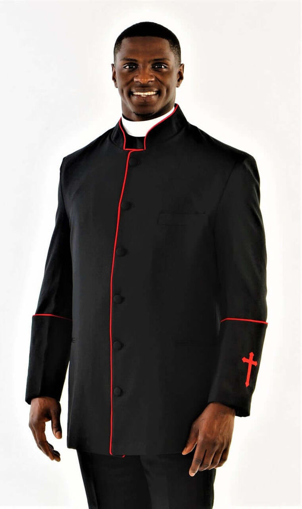 Preach Jacket Men's Preacher Clergy Jacket in Black & Red | Divinity Clergy Wear