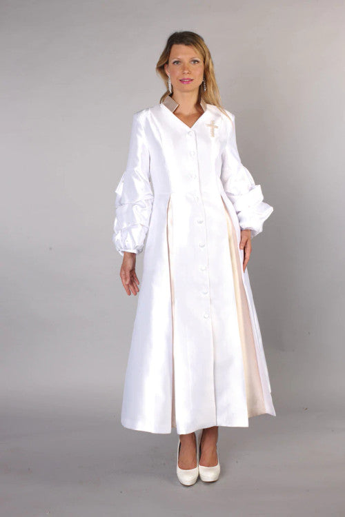 Ladies Modern 1-Piece Preaching Robe Dress In White &amp; Gold