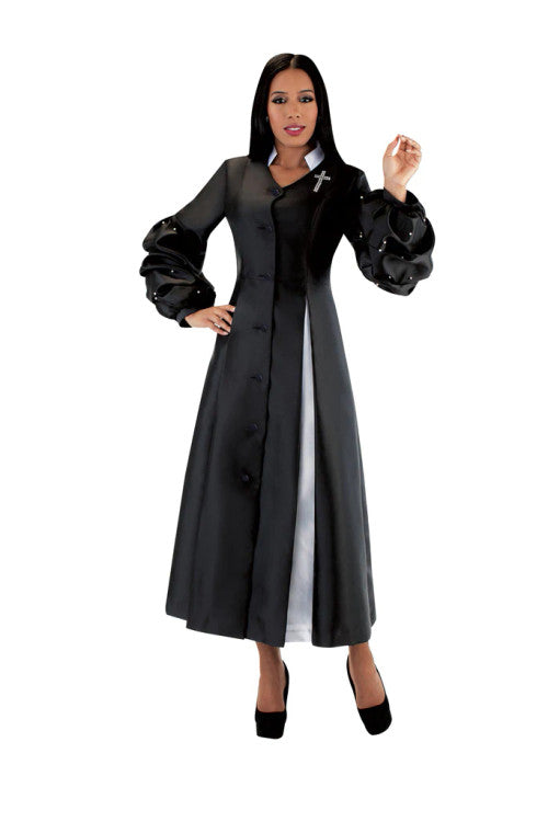 Ladies Modern 1-Piece Preaching Robe Dress In Black &amp; Silver
