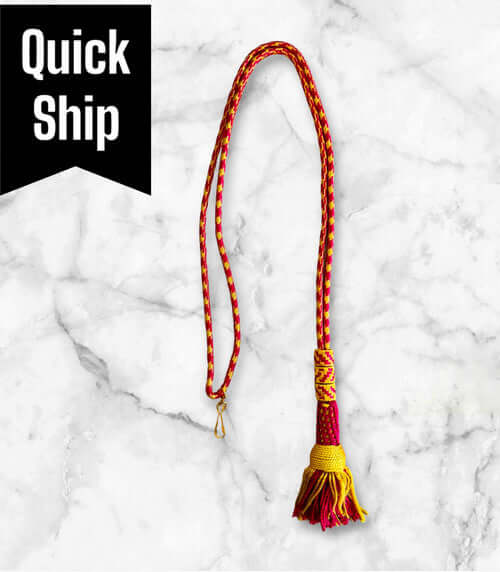 Ceremonial Cord in Fuchsia & Gold with vibrant tassel, perfect for pectoral cross attachment. Quick ship available.