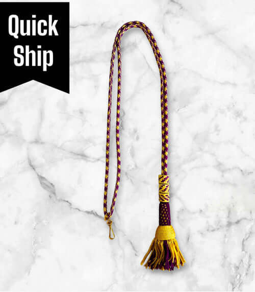 Ceremonial Cord in Purple & Gold with vibrant tassel and quick ship label.