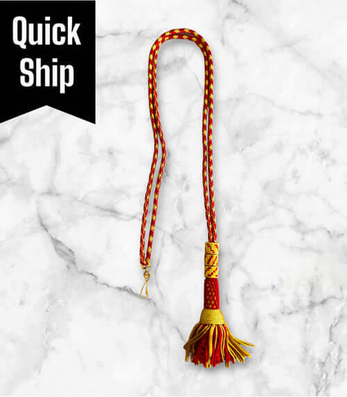 Ceremonial Cord in Red & Gold with vibrant colors and quick ship label.