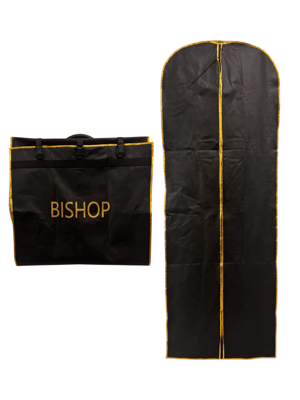 Clergy Robe Travel & Storage Bag in Black & Gold - BISHOP features strong plastic handle and zipper closure.