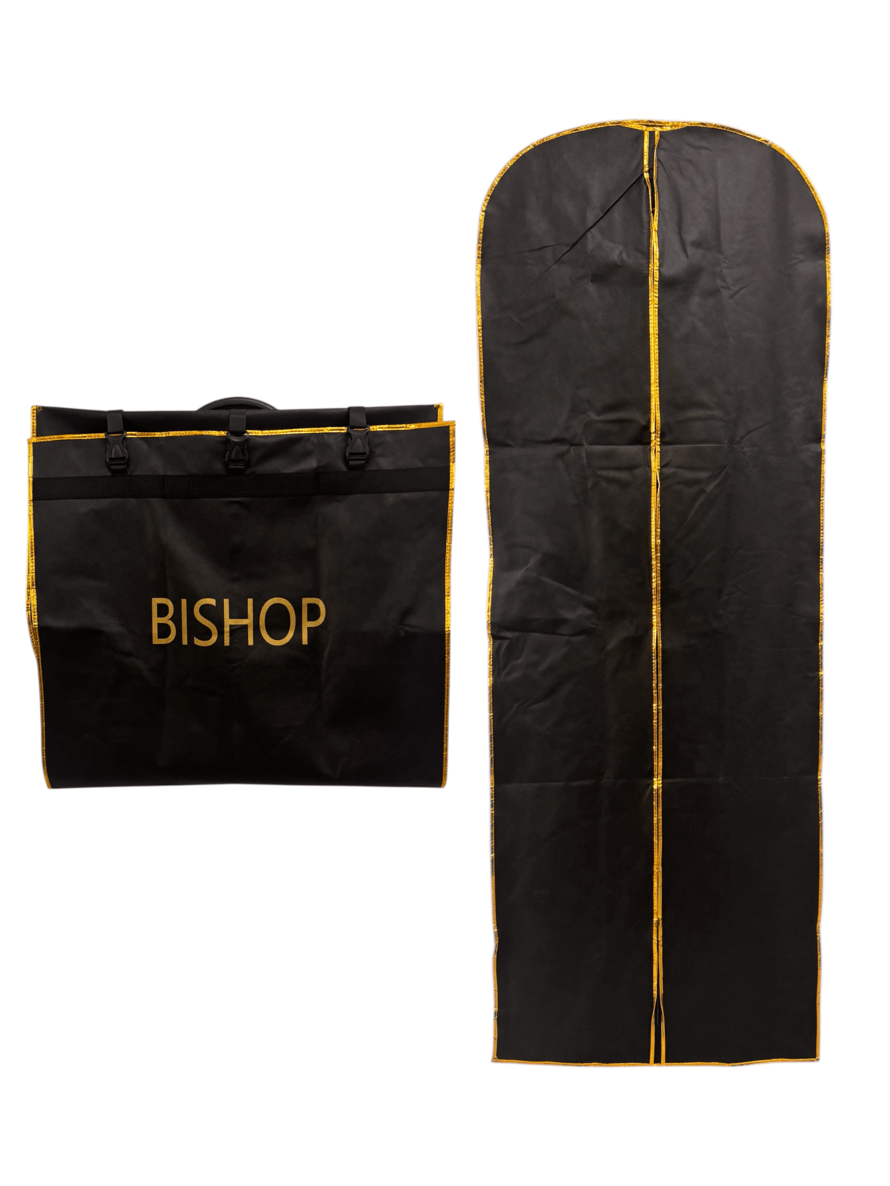 Clergy Robe Travel & Storage Bag in Black & Gold - BISHOP features strong plastic handle and zipper closure.