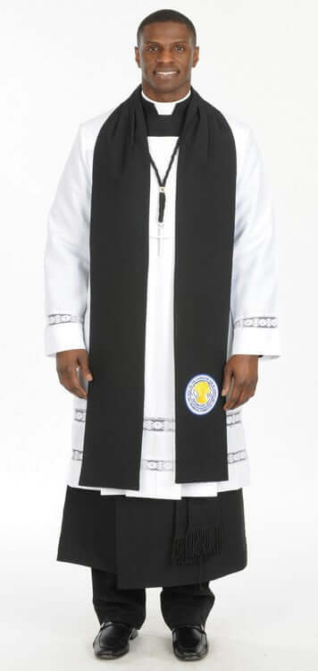 The Official Adjutant Approved COGIC Class A Vestment - 7 Pieces Included worn by a man in formal attire.