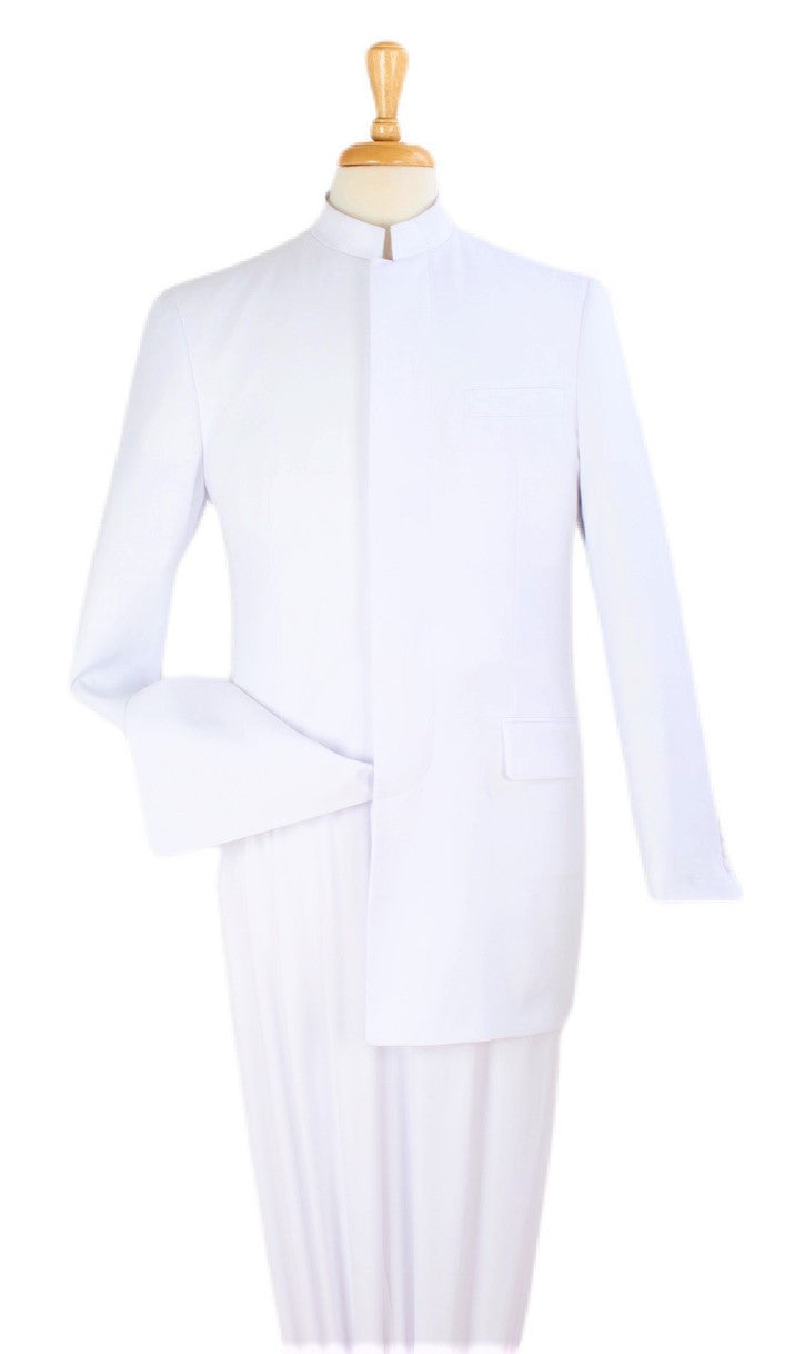Men&#39;s Hidden-Button Banded Collar Clerical Suit - 4 Colors Available