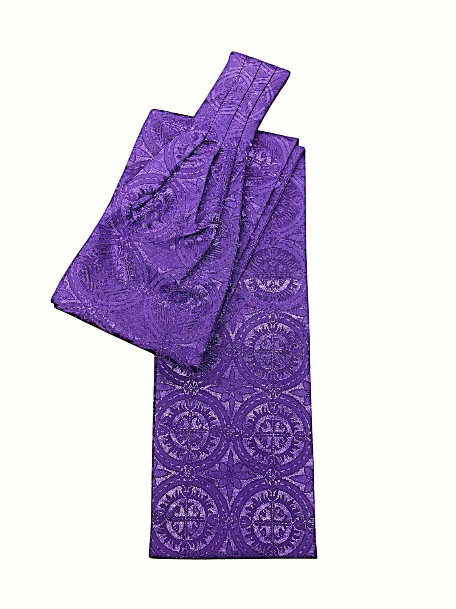 Brocade Tippet In Purple, a distinguished clergy vestment featuring intricate patterns and a rich purple hue.