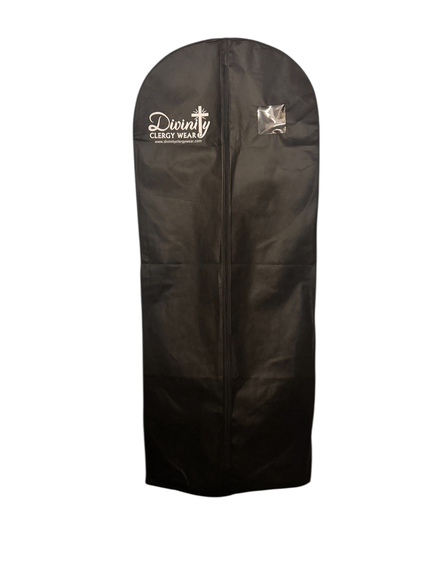 66-Inch Long Robe Bag for Storage & Travel in black, featuring a full-length zipper and logo.