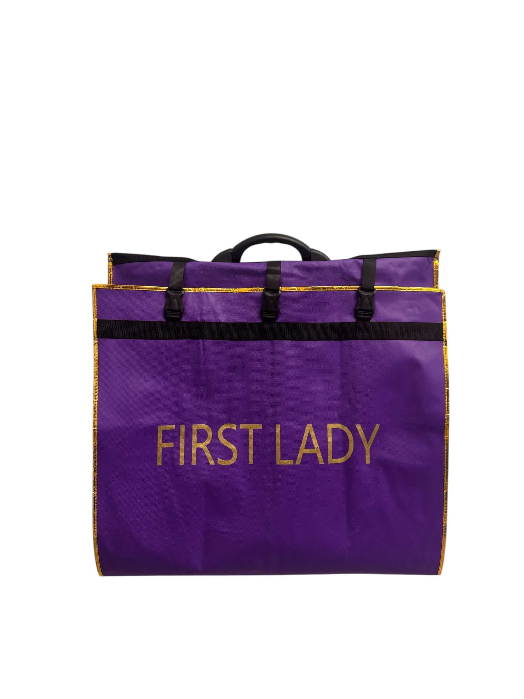 FIRST LADY Clergy Robe Travel & Storage Bag in Purple front view with strong plastic handle and zipper.