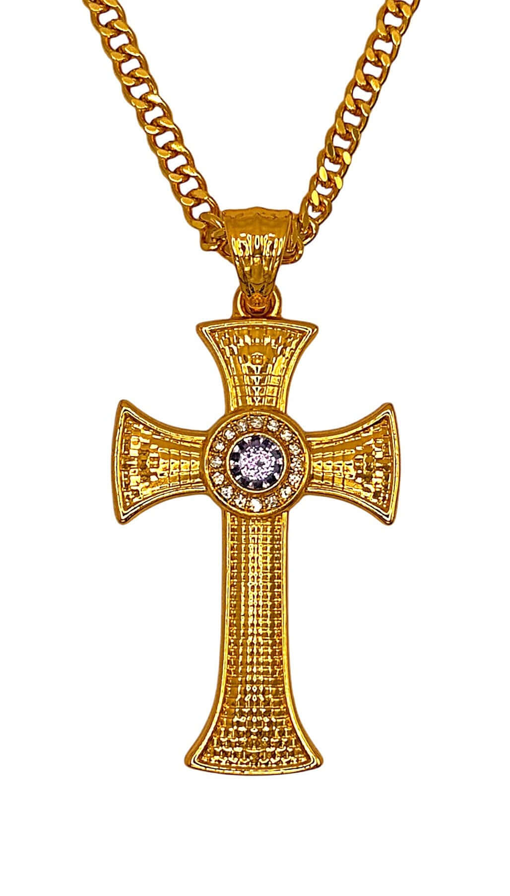 Cross Chain Rupa Pectoral Cross & Chain Set in Gold with Purple Stone (006) | Divinity ...