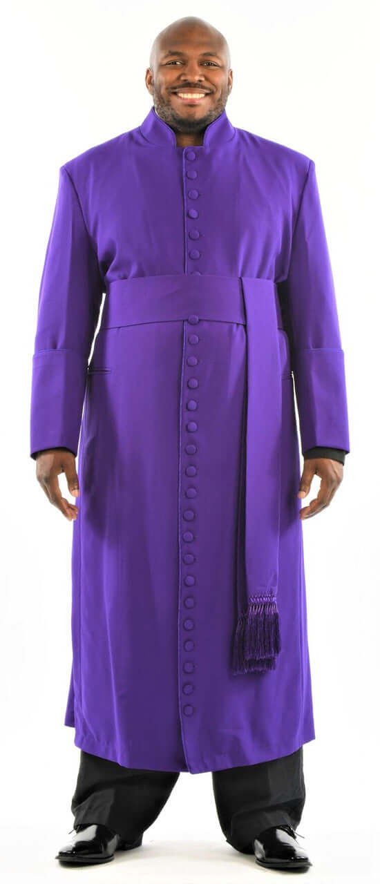 Men's 33-Button Roman Cassock & Cincture Belt In Purple, high-quality clergy garment for formal services