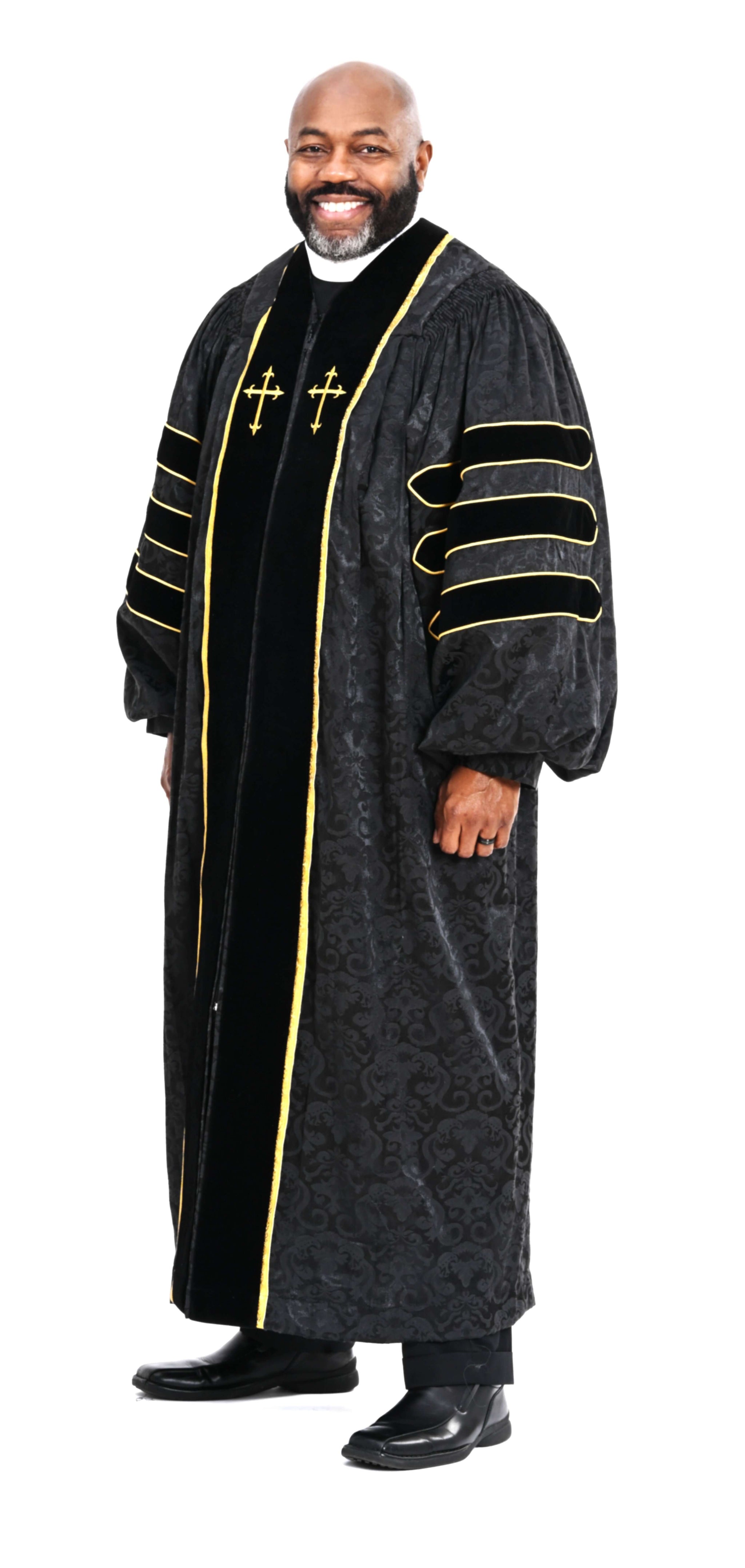 Men's Doctoral RT Wesley Pulpit Robe in Black & Gold | Divinity Clergy Wear