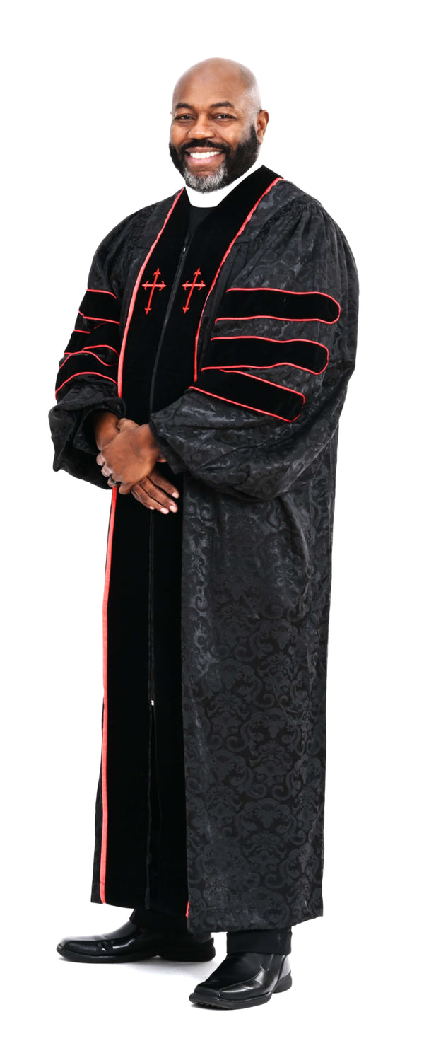 Men's Doctoral RT Wesley Pulpit Robe in Black & Red | Divinity Clergy Wear