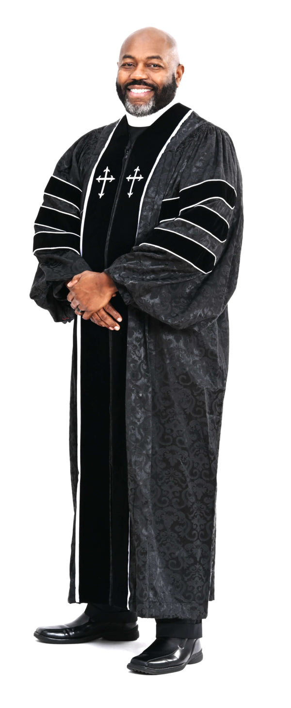 Men's Doctoral RT Wesley Pulpit Robe in Black & White | Divinity Clergy ...