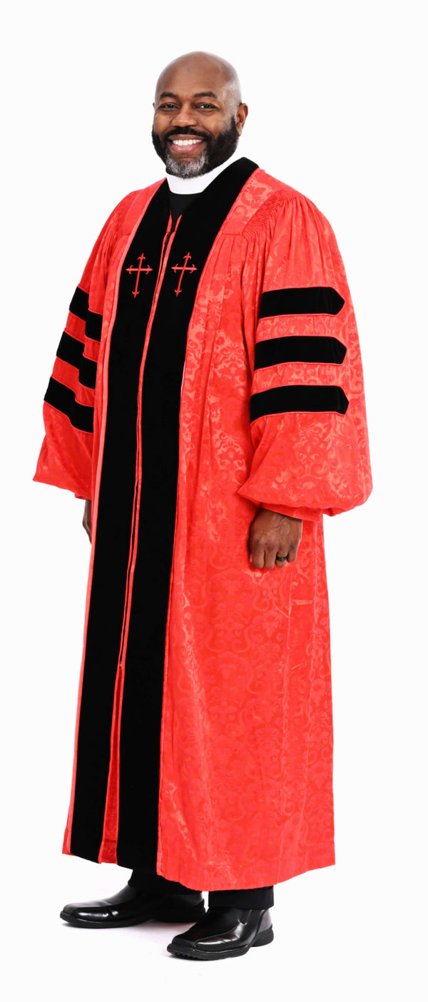 Men's Doctoral RT Wesley Pulpit Robe in Red & Black | Divinity Clergy Wear