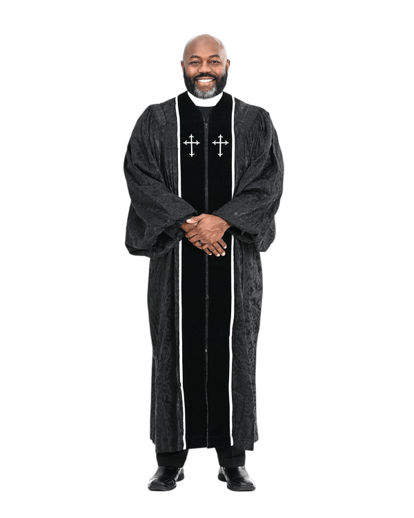Men's RT Wesley Pulpit Robe in Black & White | Divinity Clergy Wear