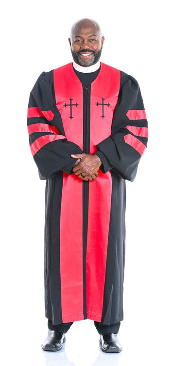Pulpit Robe in  Black &amp; Red with Doctoral Bars