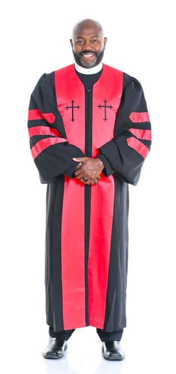 Pulpit Robe in Black & Red with Doctoral Bars | Divinity Clergy Wear