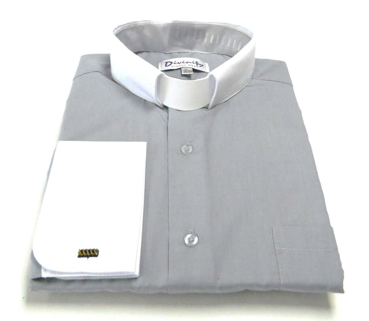 Two-Tone French Cuff Clergy Shirt In Silver