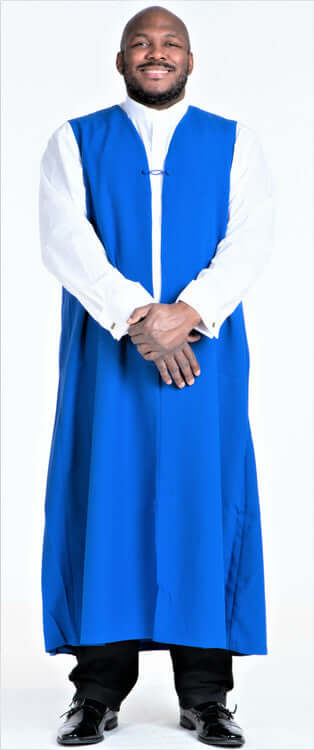 Traditional Chimere In Royal Blue worn by a model, showcasing high quality fabric and fluted back design.